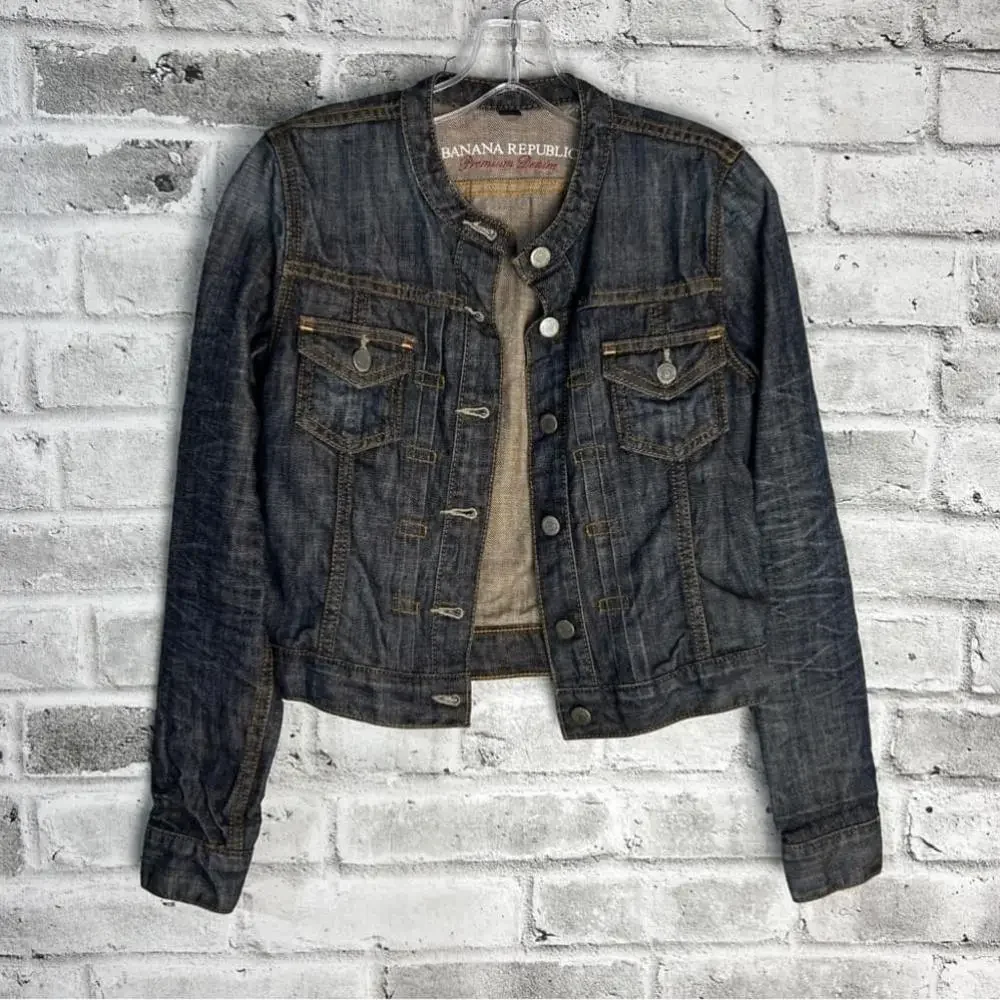 Banana Republic Premium Denim Cropped Dark Wash Jean Jacket Size XS - Picture 10 of 15
